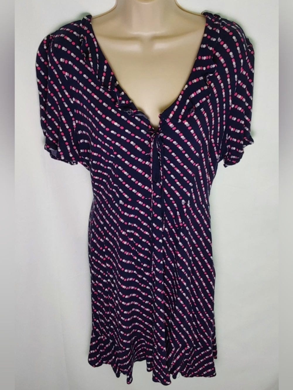 Who What Wear Navy Dress with Pink and White Polka Pattern